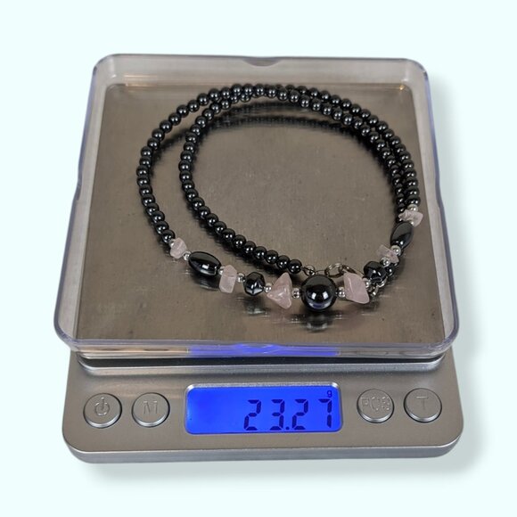 Hematite & Pink Quartz Beaded Necklace - Picture 5 of 5